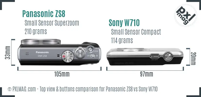 Panasonic ZS8 vs Sony W710 top view buttons comparison