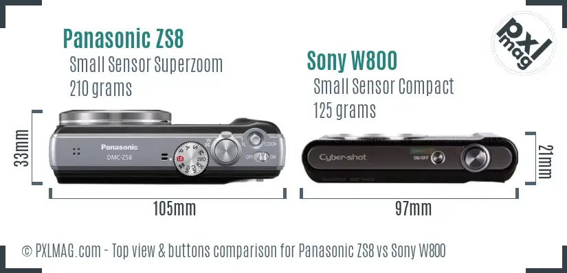 Panasonic ZS8 vs Sony W800 top view buttons comparison