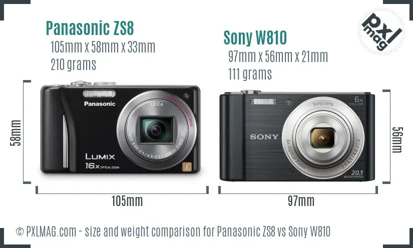 Panasonic ZS8 vs Sony W810 size comparison Panasonic ZS8 vs Sony W810 size comparison