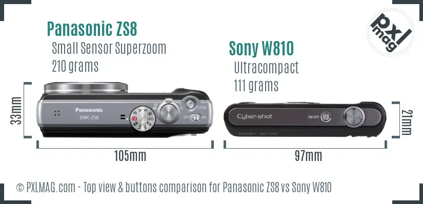 Panasonic ZS8 vs Sony W810 top view buttons comparison Panasonic ZS8 vs Sony W810 top view buttons comparison