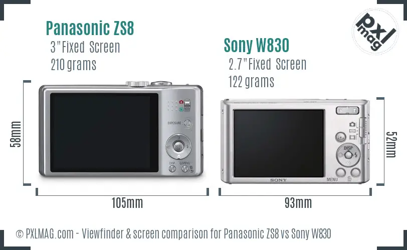 Panasonic ZS8 vs Sony W830 Screen and Viewfinder comparison Panasonic ZS8 vs Sony W830 Screen and Viewfinder comparison