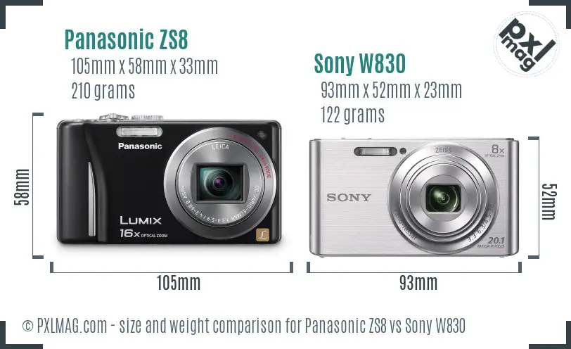 Panasonic ZS8 vs Sony W830 size comparison Panasonic ZS8 vs Sony W830 size comparison