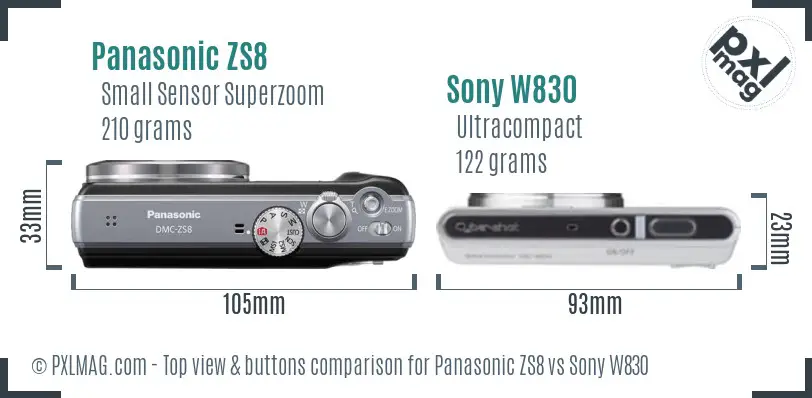 Panasonic ZS8 vs Sony W830 top view buttons comparison Panasonic ZS8 vs Sony W830 top view buttons comparison
