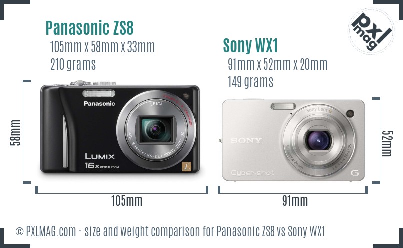 Panasonic ZS8 vs Sony WX1 size comparison