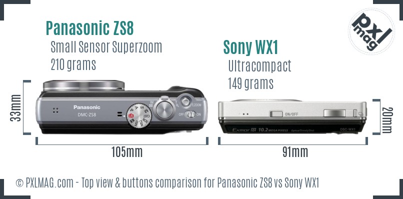 Panasonic ZS8 vs Sony WX1 top view buttons comparison
