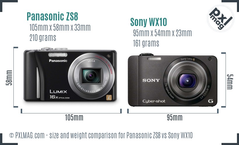 Panasonic ZS8 vs Sony WX10 size comparison Panasonic ZS8 vs Sony WX10 size comparison