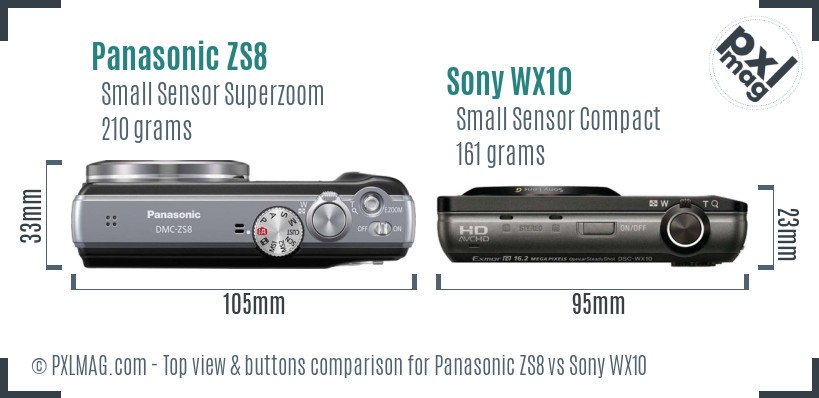 Panasonic ZS8 vs Sony WX10 top view buttons comparison