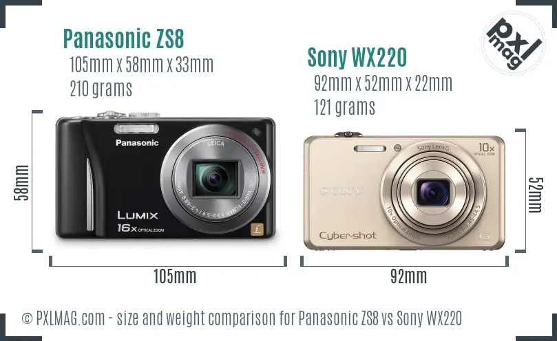 Panasonic ZS8 vs Sony WX220 size comparison