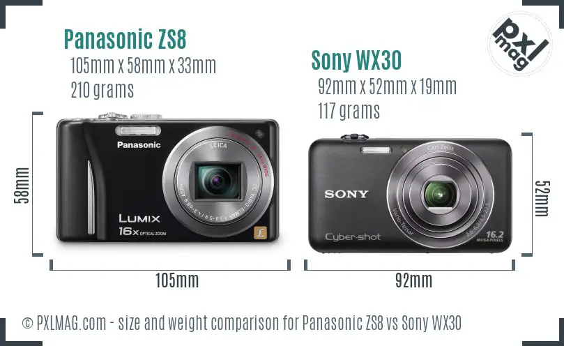 Panasonic ZS8 vs Sony WX30 size comparison Panasonic ZS8 vs Sony WX30 size comparison