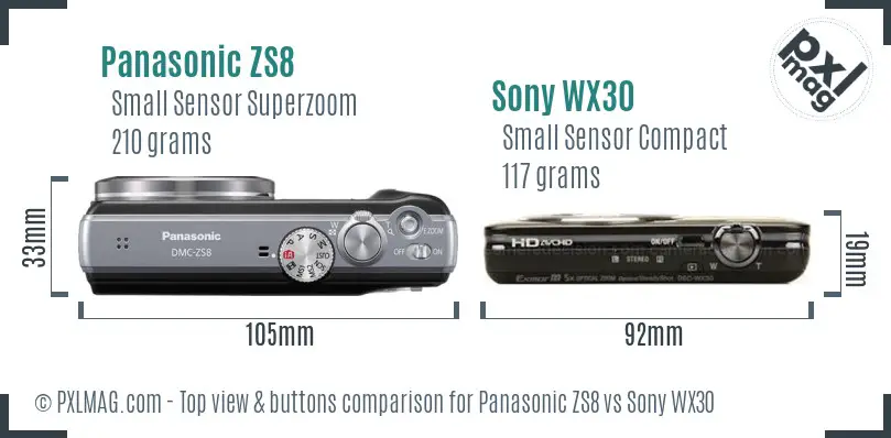 Panasonic ZS8 vs Sony WX30 top view buttons comparison Panasonic ZS8 vs Sony WX30 top view buttons comparison