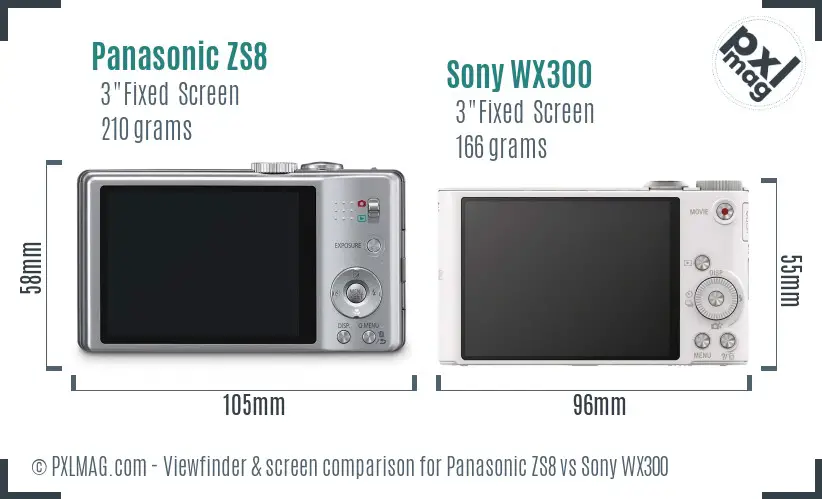 Panasonic ZS8 vs Sony WX300 Screen and Viewfinder comparison