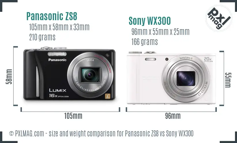 Panasonic ZS8 vs Sony WX300 size comparison