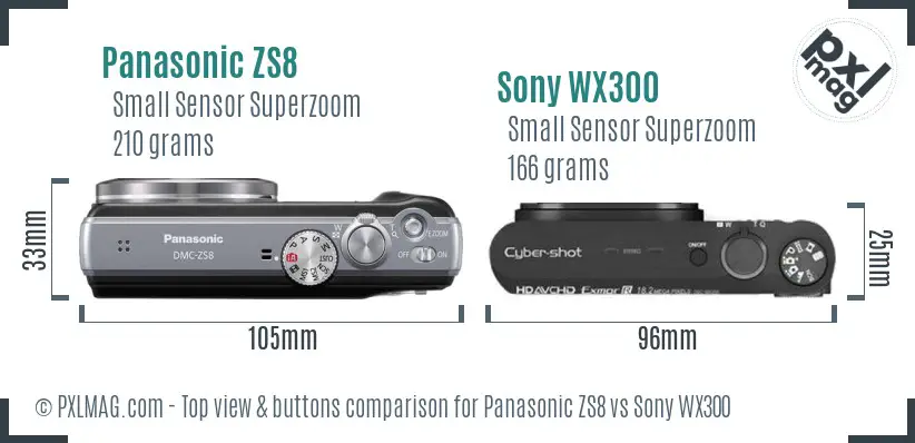 Panasonic ZS8 vs Sony WX300 top view buttons comparison