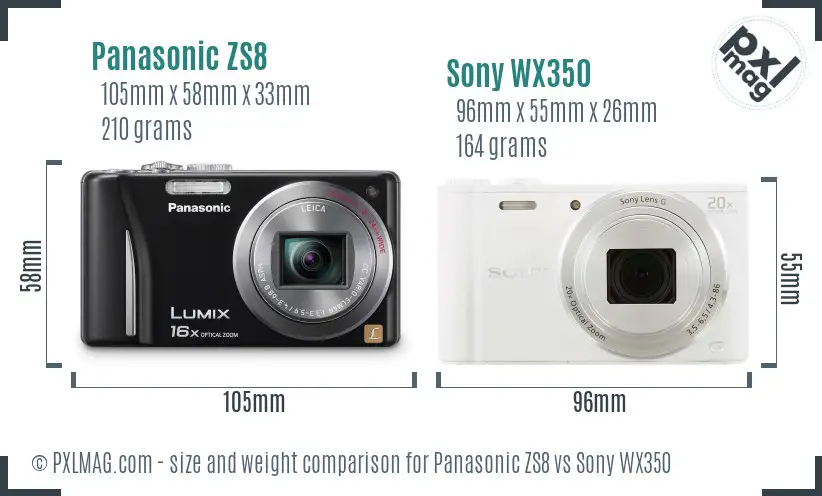 Panasonic ZS8 vs Sony WX350 size comparison