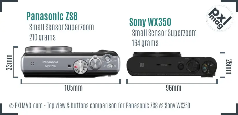 Panasonic ZS8 vs Sony WX350 top view buttons comparison