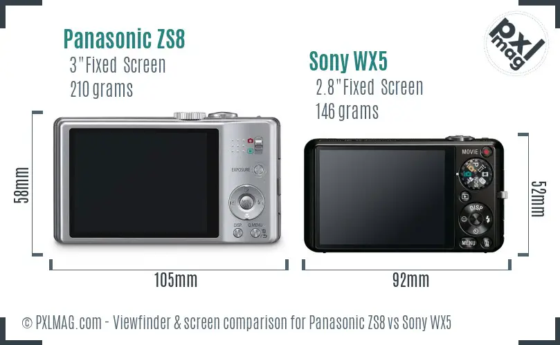 Panasonic ZS8 vs Sony WX5 Screen and Viewfinder comparison