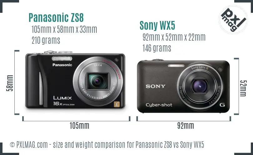 Panasonic ZS8 vs Sony WX5 size comparison