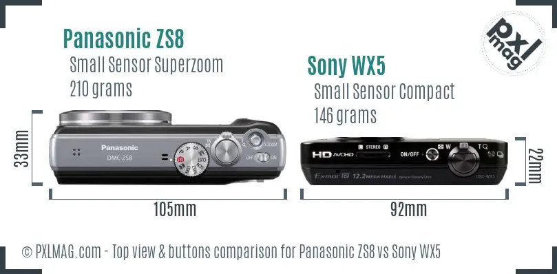 Panasonic ZS8 vs Sony WX5 top view buttons comparison