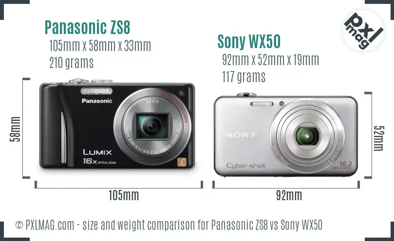 Panasonic ZS8 vs Sony WX50 size comparison