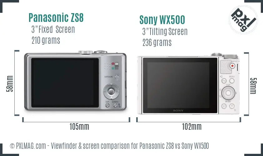Panasonic ZS8 vs Sony WX500 Screen and Viewfinder comparison