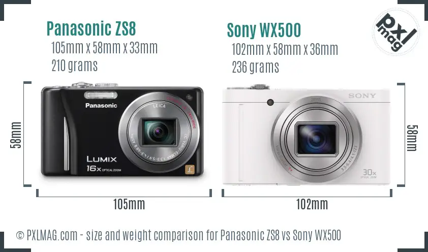 Panasonic ZS8 vs Sony WX500 size comparison
