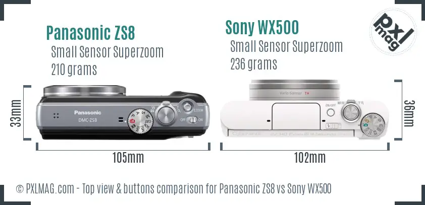 Panasonic ZS8 vs Sony WX500 top view buttons comparison