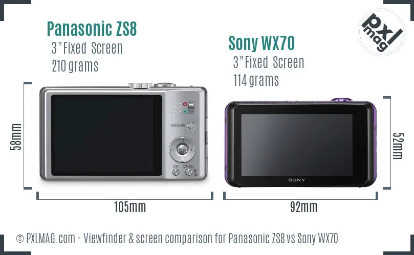 Panasonic ZS8 vs Sony WX70 Screen and Viewfinder comparison