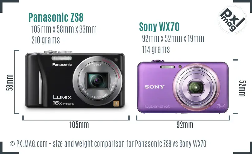 Panasonic ZS8 vs Sony WX70 size comparison