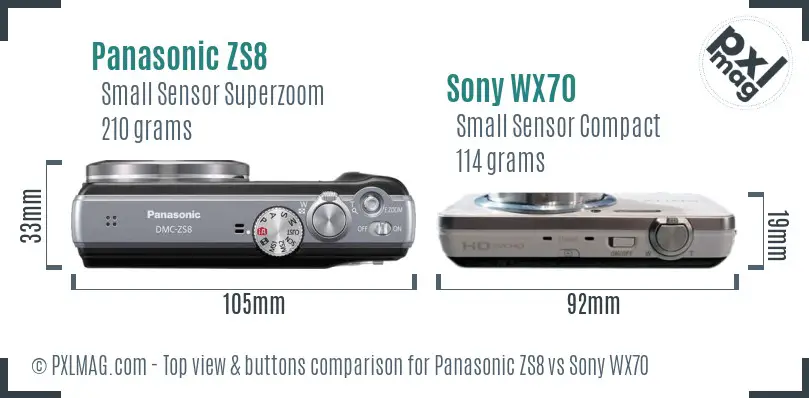 Panasonic ZS8 vs Sony WX70 top view buttons comparison