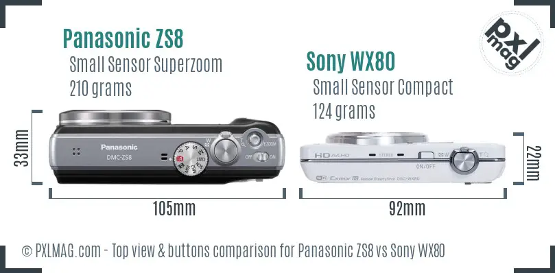 Panasonic ZS8 vs Sony WX80 top view buttons comparison