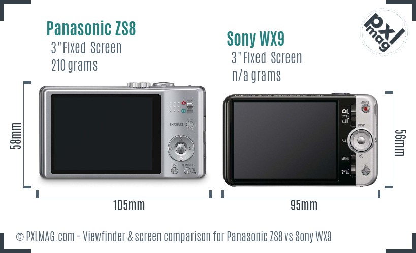Panasonic ZS8 vs Sony WX9 Screen and Viewfinder comparison