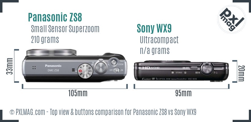 Panasonic ZS8 vs Sony WX9 top view buttons comparison