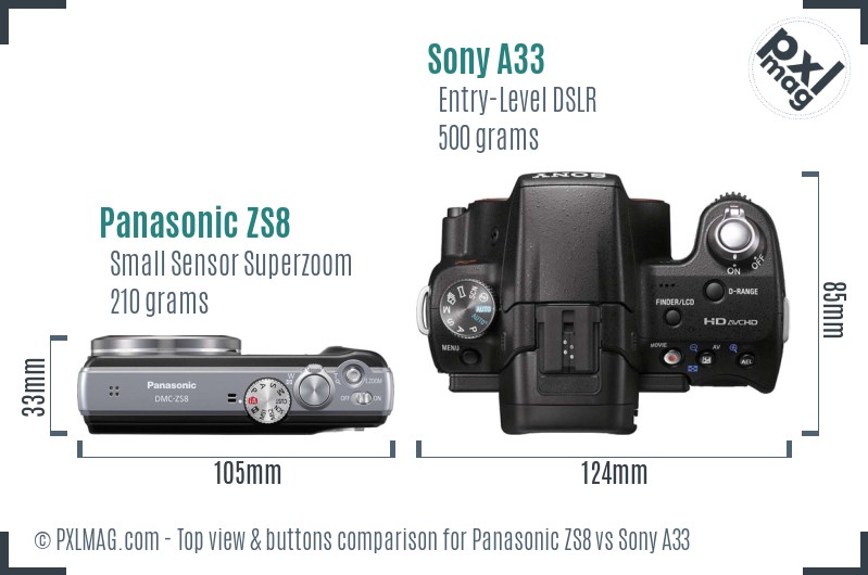 Panasonic ZS8 vs Sony A33 top view buttons comparison