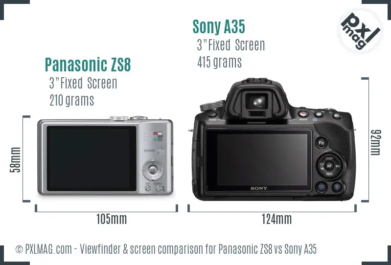 Panasonic ZS8 vs Sony A35 Screen and Viewfinder comparison