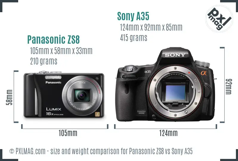 Panasonic ZS8 vs Sony A35 size comparison