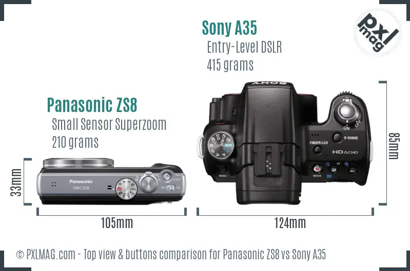 Panasonic ZS8 vs Sony A35 top view buttons comparison