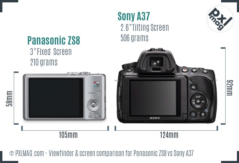 Panasonic ZS8 vs Sony A37 Screen and Viewfinder comparison