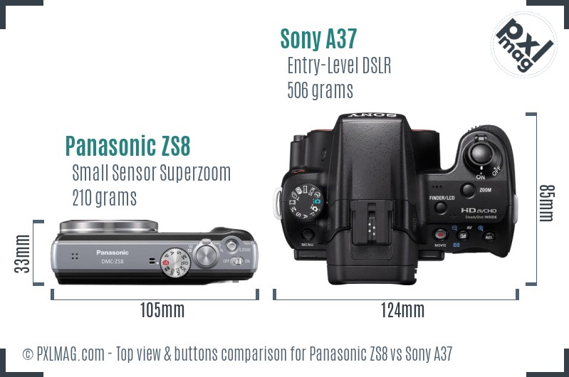 Panasonic ZS8 vs Sony A37 top view buttons comparison