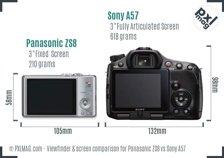 Panasonic ZS8 vs Sony A57 Screen and Viewfinder comparison
