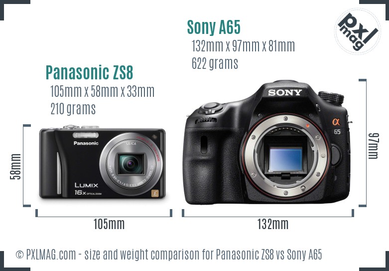 Panasonic ZS8 vs Sony A65 size comparison Panasonic ZS8 vs Sony A65 size comparison