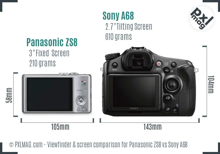 Panasonic ZS8 vs Sony A68 Screen and Viewfinder comparison