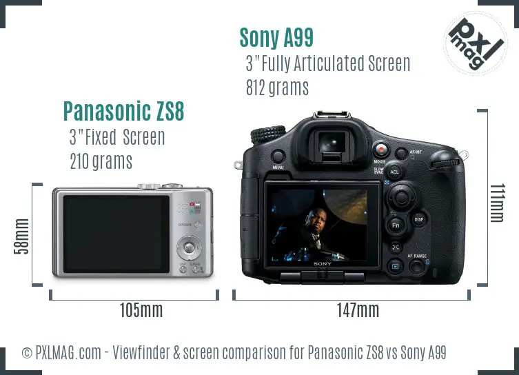 Panasonic ZS8 vs Sony A99 Screen and Viewfinder comparison Panasonic ZS8 vs Sony A99 Screen and Viewfinder comparison