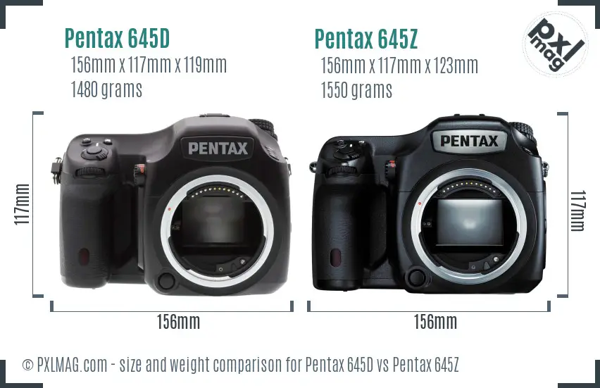 Pentax 645D vs Pentax 645Z size comparison