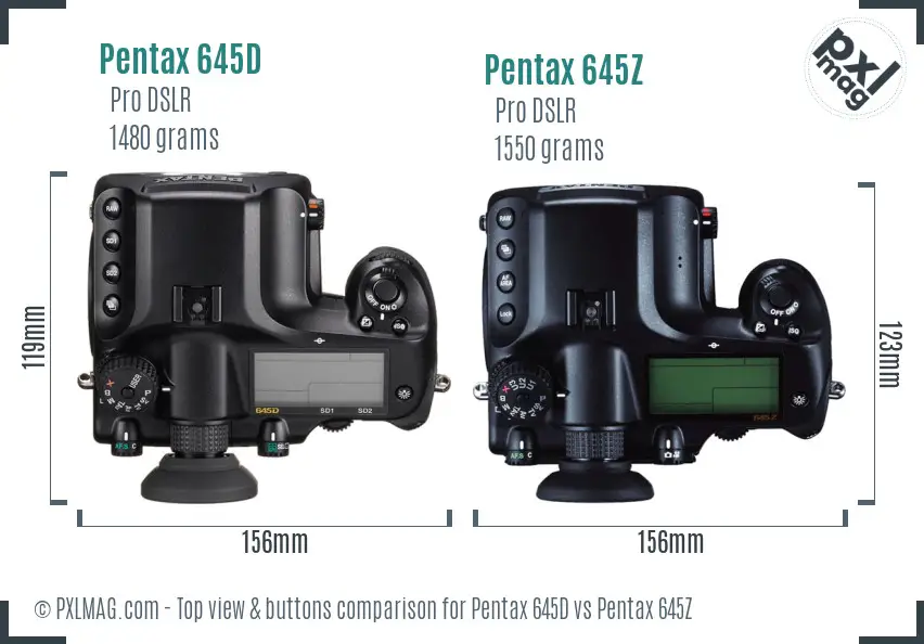 Pentax 645D vs Pentax 645Z top view buttons comparison