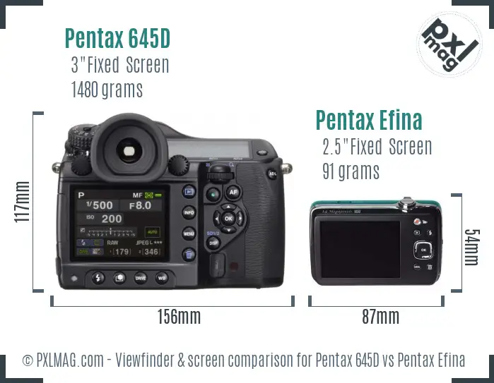 Pentax 645D vs Pentax Efina Screen and Viewfinder comparison