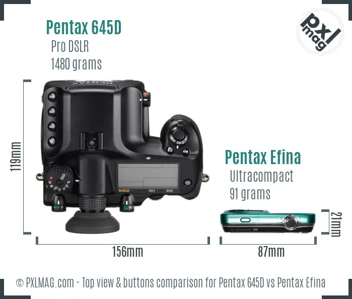 Pentax 645D vs Pentax Efina top view buttons comparison