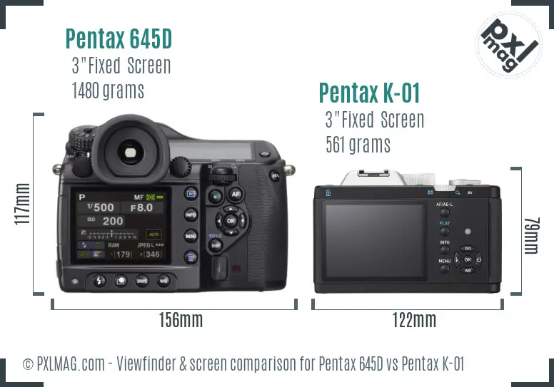 Pentax 645D vs Pentax K-01 Screen and Viewfinder comparison