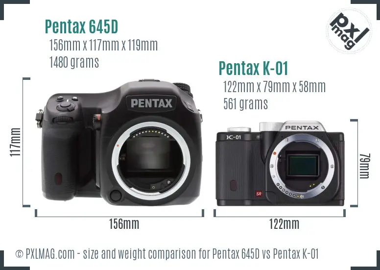 Pentax 645D vs Pentax K-01 size comparison