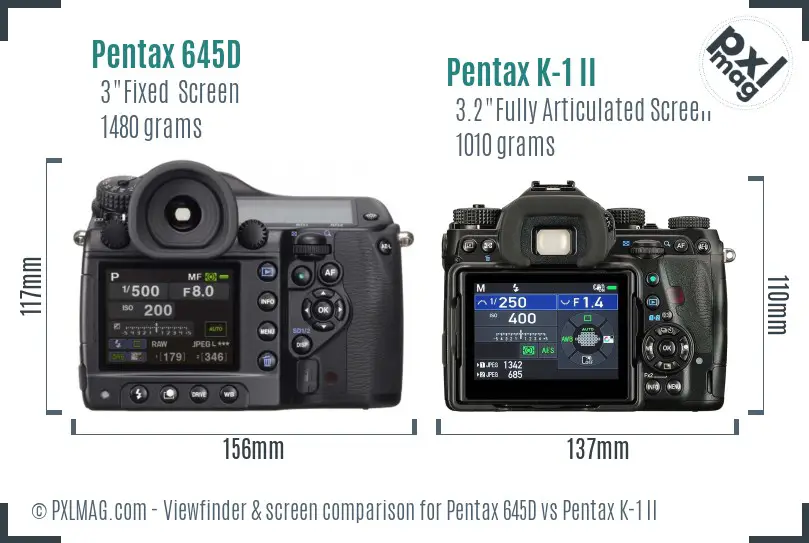Pentax 645D vs Pentax K-1 II Screen and Viewfinder comparison