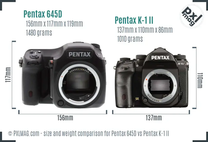 Pentax 645D vs Pentax K-1 II size comparison